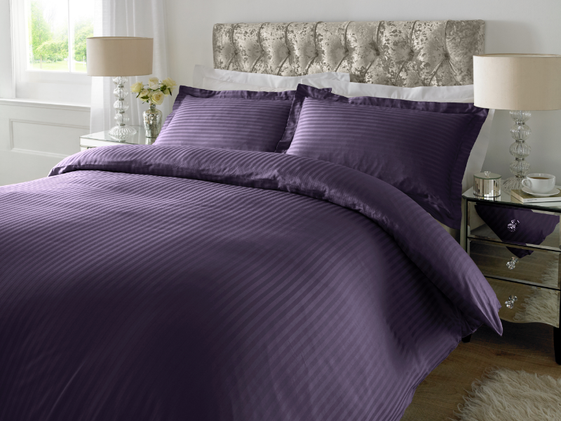 Aubergine 1 CM Stripes Sheets — 1 CM Stripes Sheets, Bed Sheets by Royal Mills
