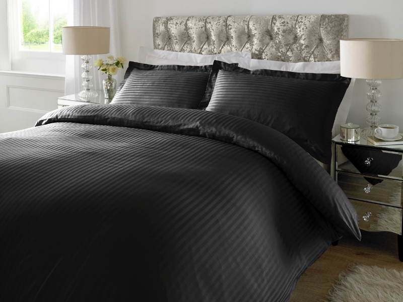 Black 1 CM Stripes Sheets — 1 CM Stripes Sheets, Bed Sheets by Royal Mills