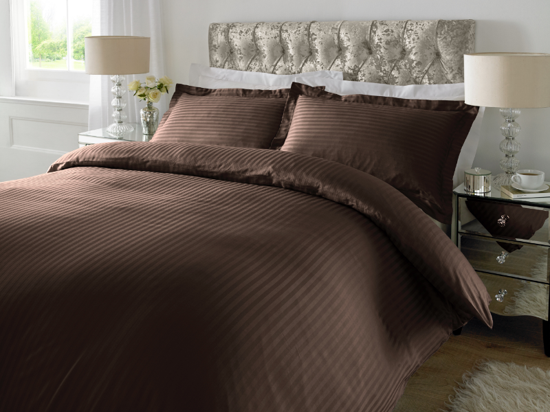 Chocolate 1 CM Stripes Sheets — 1 CM Stripes Sheets, Bed Sheets by Royal Mills