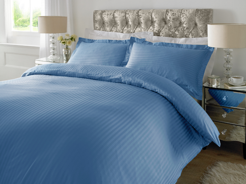 Heritage Blue 1 CM Stripes Sheets — 1 CM Stripes Sheets, Bed Sheets by Royal Mills