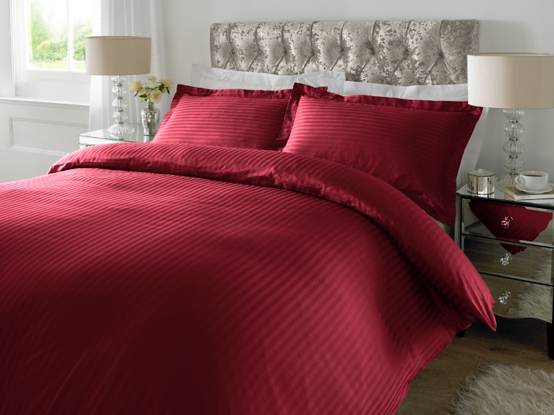 Maroon 1 CM Stripes Sheets — 1 CM Stripes Sheets, Bed Sheets by Royal Mills
