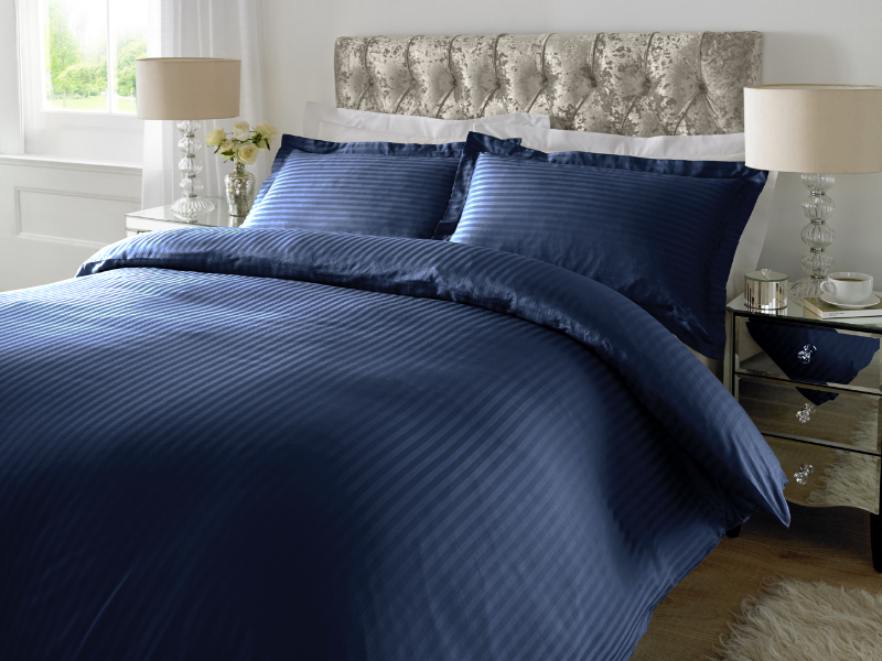 Navy Blue 1 CM Stripes Sheets — 1 CM Stripes Sheets, Bed Sheets by Royal Mills