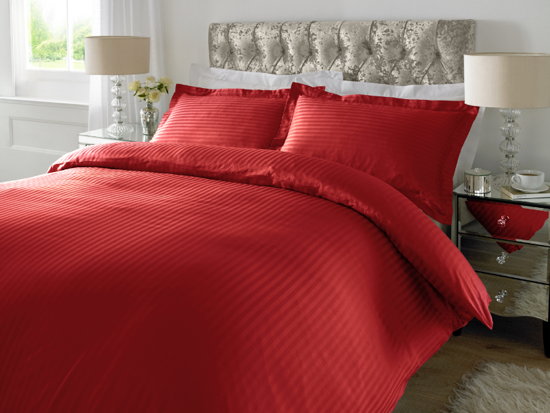 Red 1 CM Stripes Sheets — 1 CM Stripes Sheets, Bed Sheets by Royal Mills