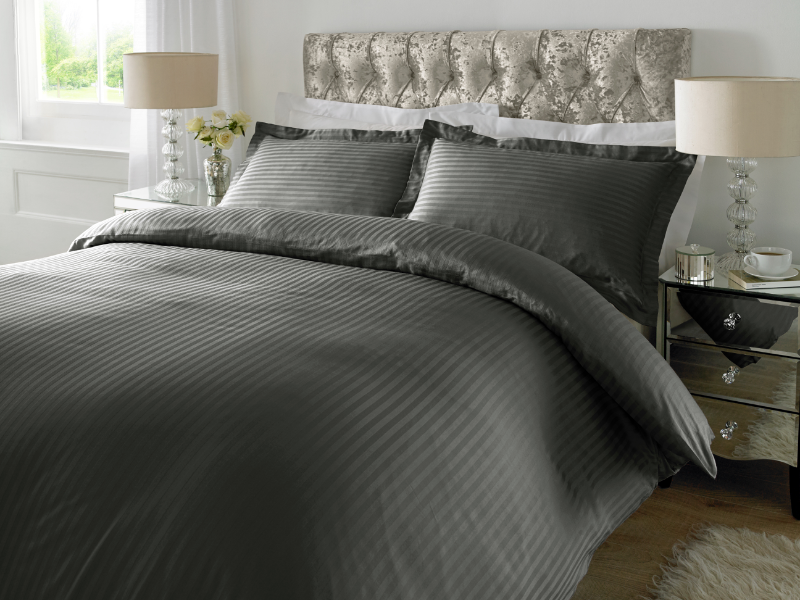 Steel Grey 1 CM Stripes Sheets — 1 CM Stripes Sheets, Bed Sheets by Royal Mills
