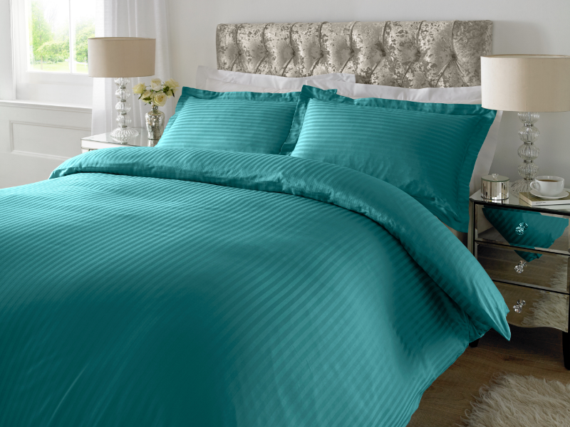 Teal 1 CM Stripes Sheets — 1 CM Stripes Sheets, Bed Sheets by Royal Mills