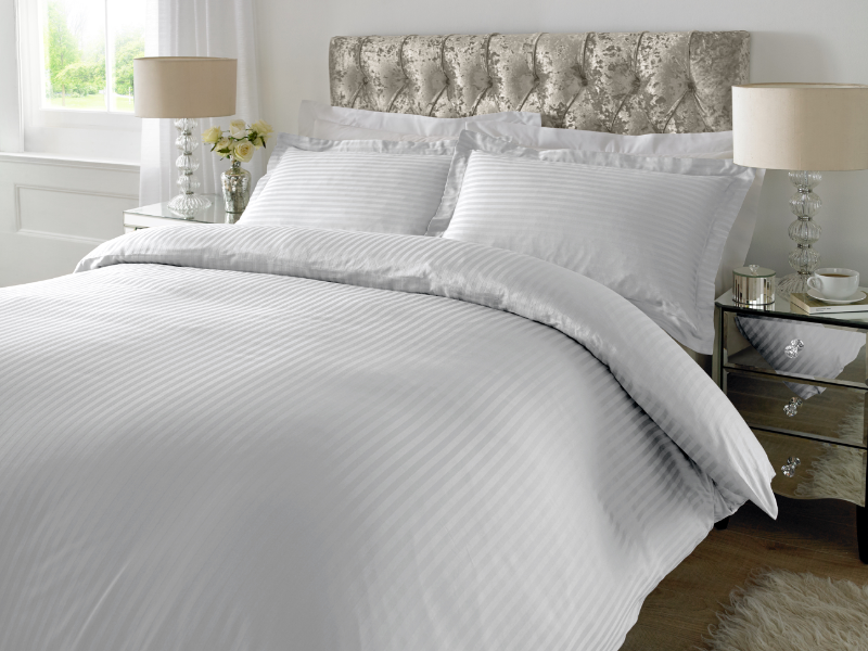 White 1 CM Stripes Sheets — 1 CM Stripes Sheets, Bed Sheets by Royal Mills