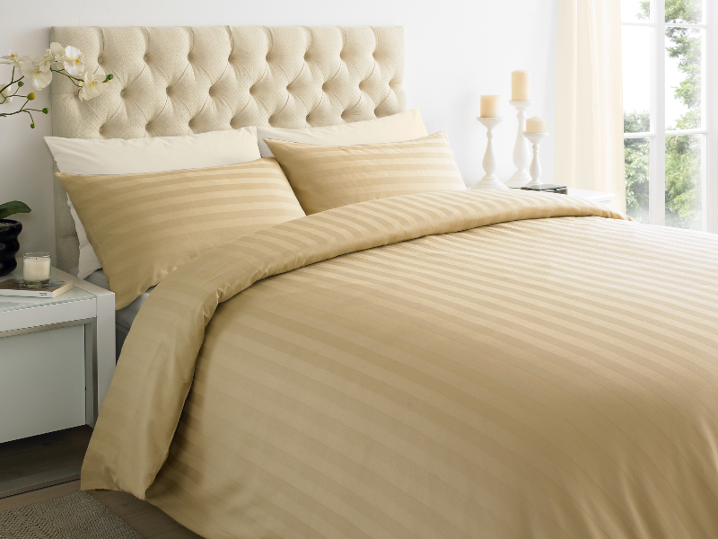Beige 2 CM Stripes Sheets — 2 CM Stripes Sheets, Bed Sheets by Royal Mills