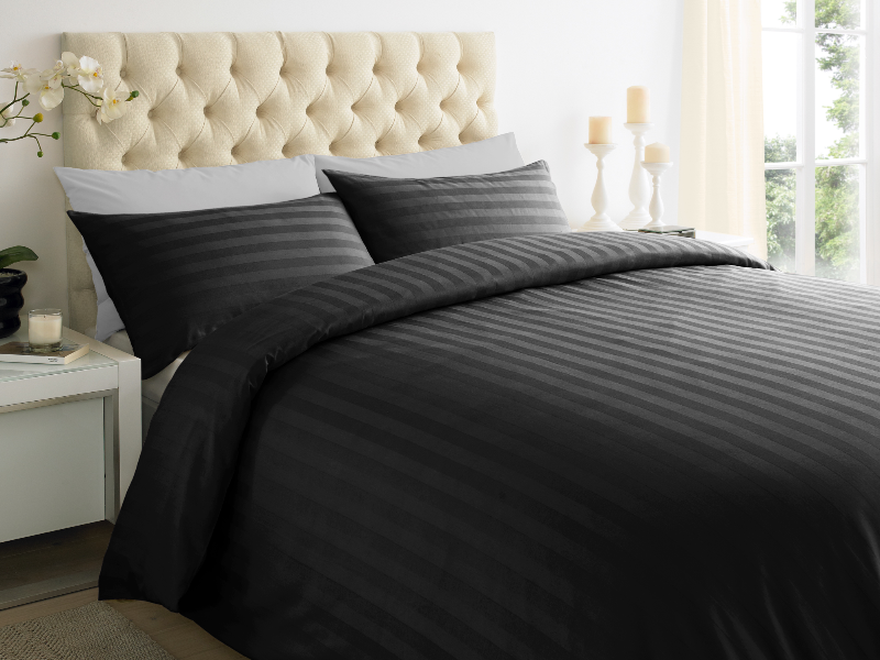 Black 2 CM Stripes Sheets — 2 CM Stripes Sheets, Bed Sheets by Royal Mills