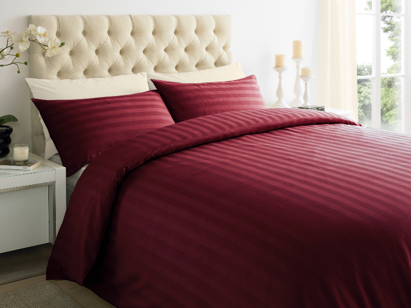 Maroon 2 CM Stripes Sheets — 2 CM Stripes Sheets, Bed Sheets by Royal Mills