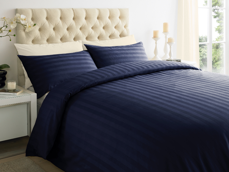 Navy Blue 2 CM Stripes Sheets — 2 CM Stripes Sheets, Bed Sheets by Royal Mills