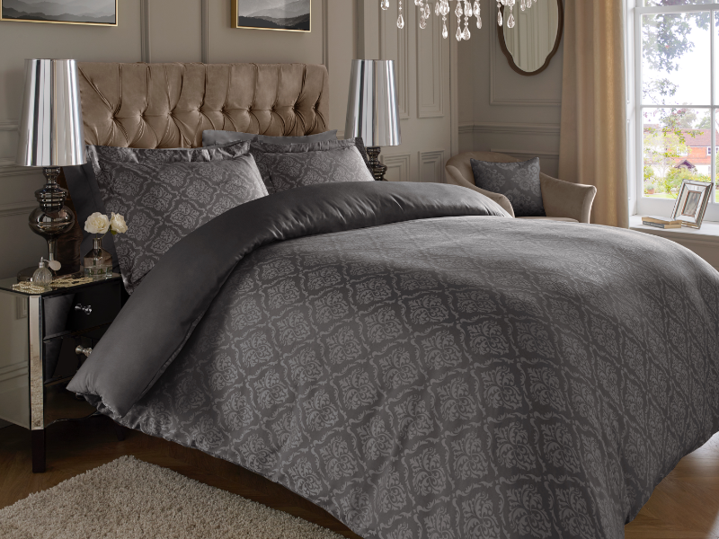 Dark Grey Jacquard/Damask Sheets — Jacquard / Damask Sheets, Bed Sheets by Royal Mills