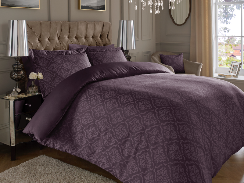 Plum Jacquard/Damask Sheets — Jacquard / Damask Sheets, Bed Sheets by Royal Mills