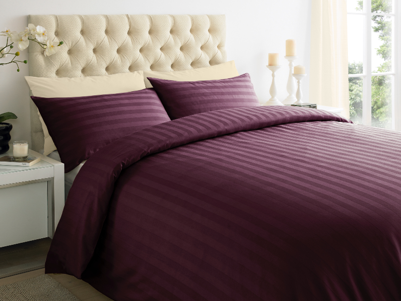 Plum 2 CM Stripes Duvet Covers — 2 CM Stripes Duvet Covers, Duvet Covers by Royal Mills